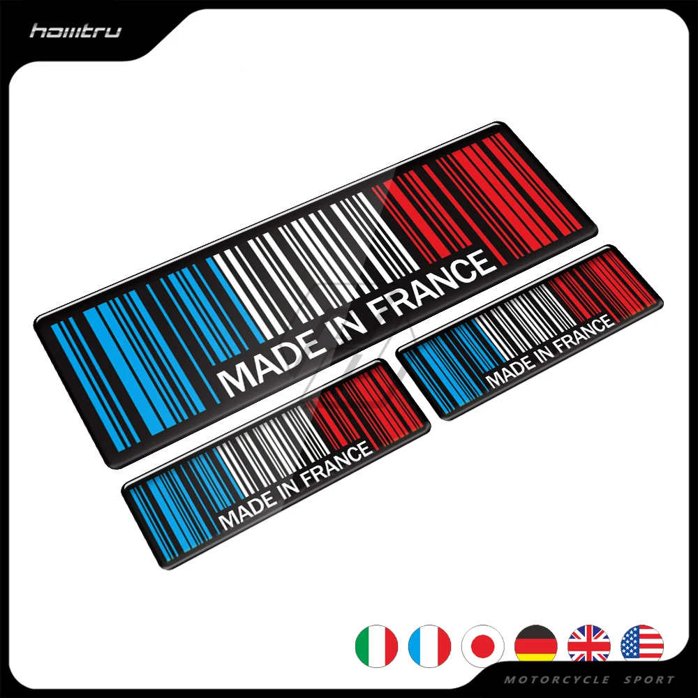 

3D Bar Code Sticker Made In France UK USA Germany Motorcycle Tank Pad Decal Case for BMW Aprilia Ducati Benelli MV