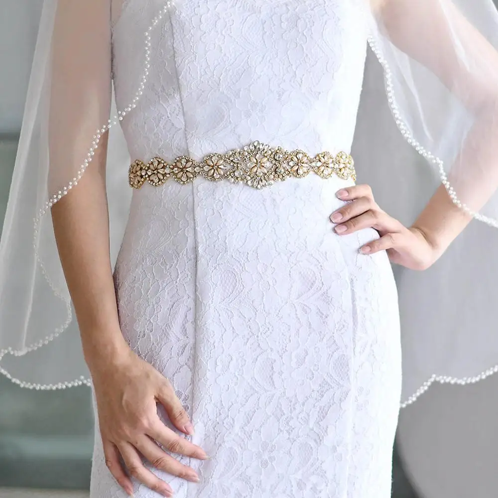 

Золотистый свадебный пояс ручной работы 100%, жемчужные ремни Стразы для выпускного платья, алмазная аппликация, отделка бисером, украшение д...