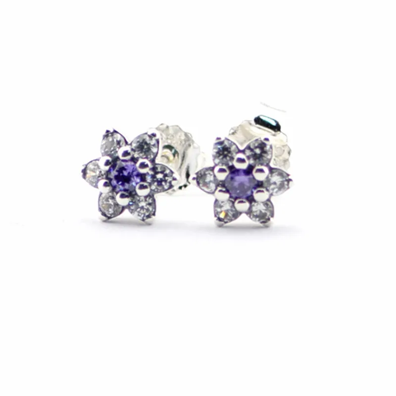 

Forgot Me Not Purple Earrings Stud 925 Sterling Silver Jewelry For Woman Make up Fashion Female Earrings Party Jewelry