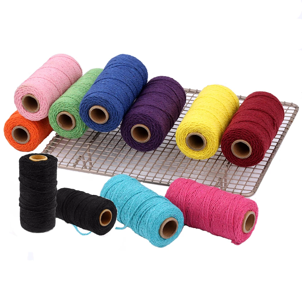 2 мм 100 м шнур макраме хлопковый натуральный веревочный веревка для украшения стен черный плетеный