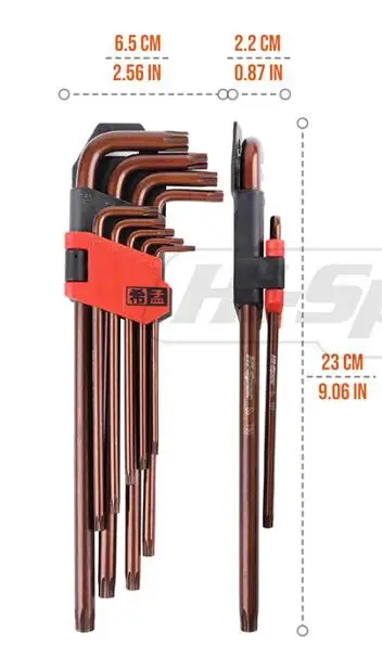 Long torx end Hi-Spec 9 шт ключ трещетка шестигранник шестигранники набор инструментов набор ключей наборы ключей наборы ключей набор шестигранников - Цвет: Long torx end
