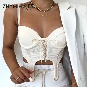 ZHYMIHRET 2020 летний сетчатый топ на шнуровке, Женский корсет без бретелек и молнии сзади Y2k, укороченный топ на бретелях с открытой спиной