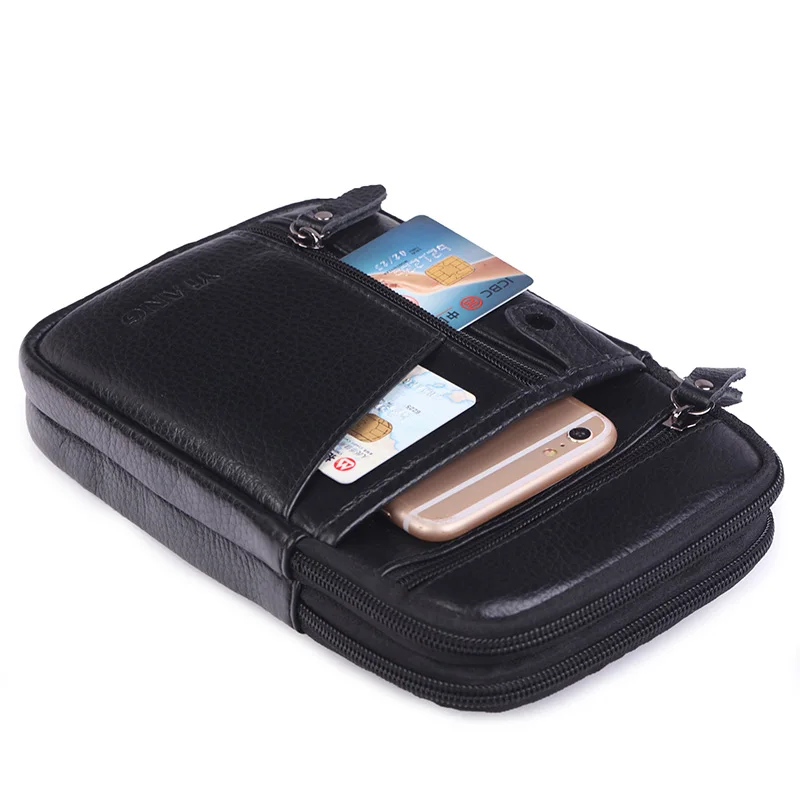 Мужская Наплечная мини-сумка из натуральной кожи на двойной молнии с отделением