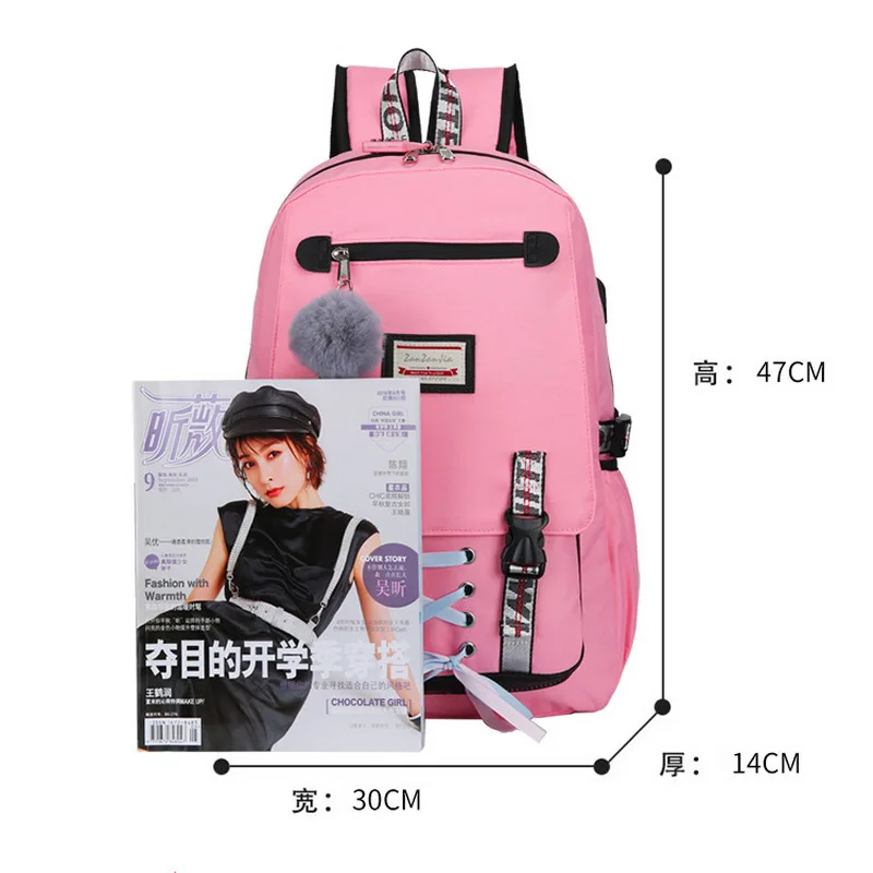 USB рюкзак с защитой от кражи для девочек-подростков нейлоновые школьные сумки