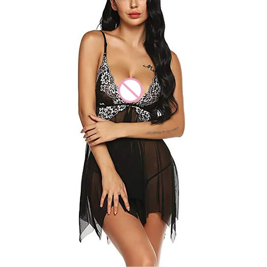 Women Sexy Lingerie Nightdress Mesh Lace Patchwork Slips Babydoll Sleepwear Female High Waist Sling Erotic Nightgown | Тематическая