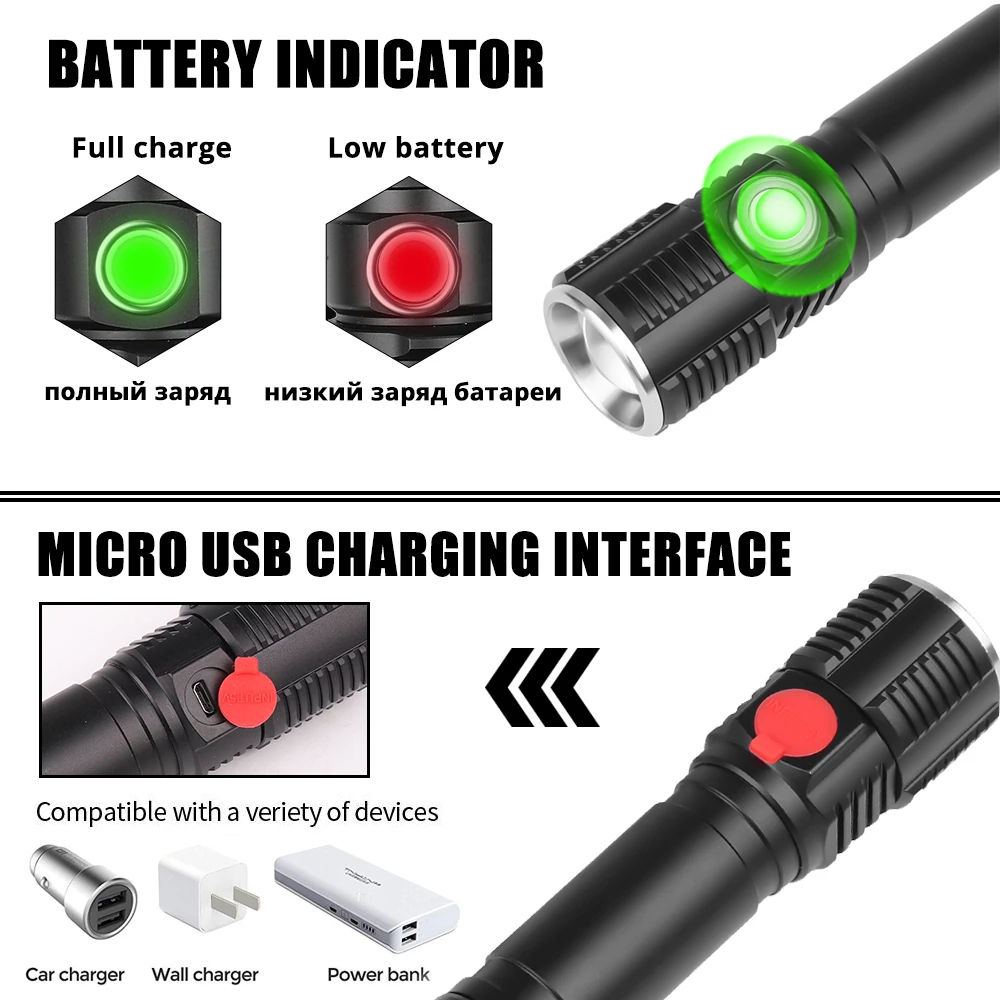 USB Перезаряжаемый светодиодный светильник вспышка супер яркая сенсорная