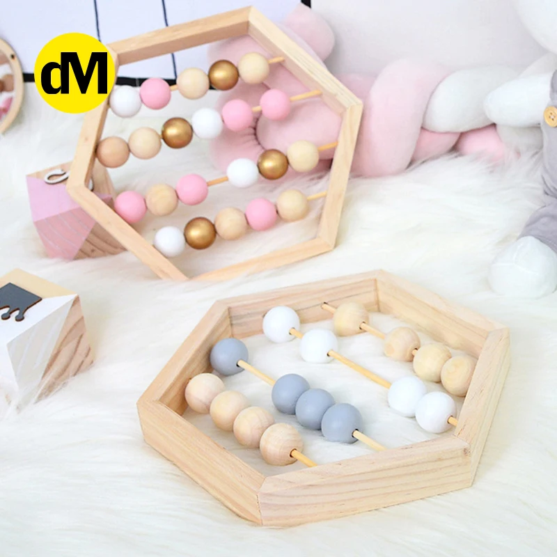 

DM 1pcs Candy Colors Wood Ornaments Decoration For Furniture Abacus With Beads Craft Baby Early Learning Education Toys Beads