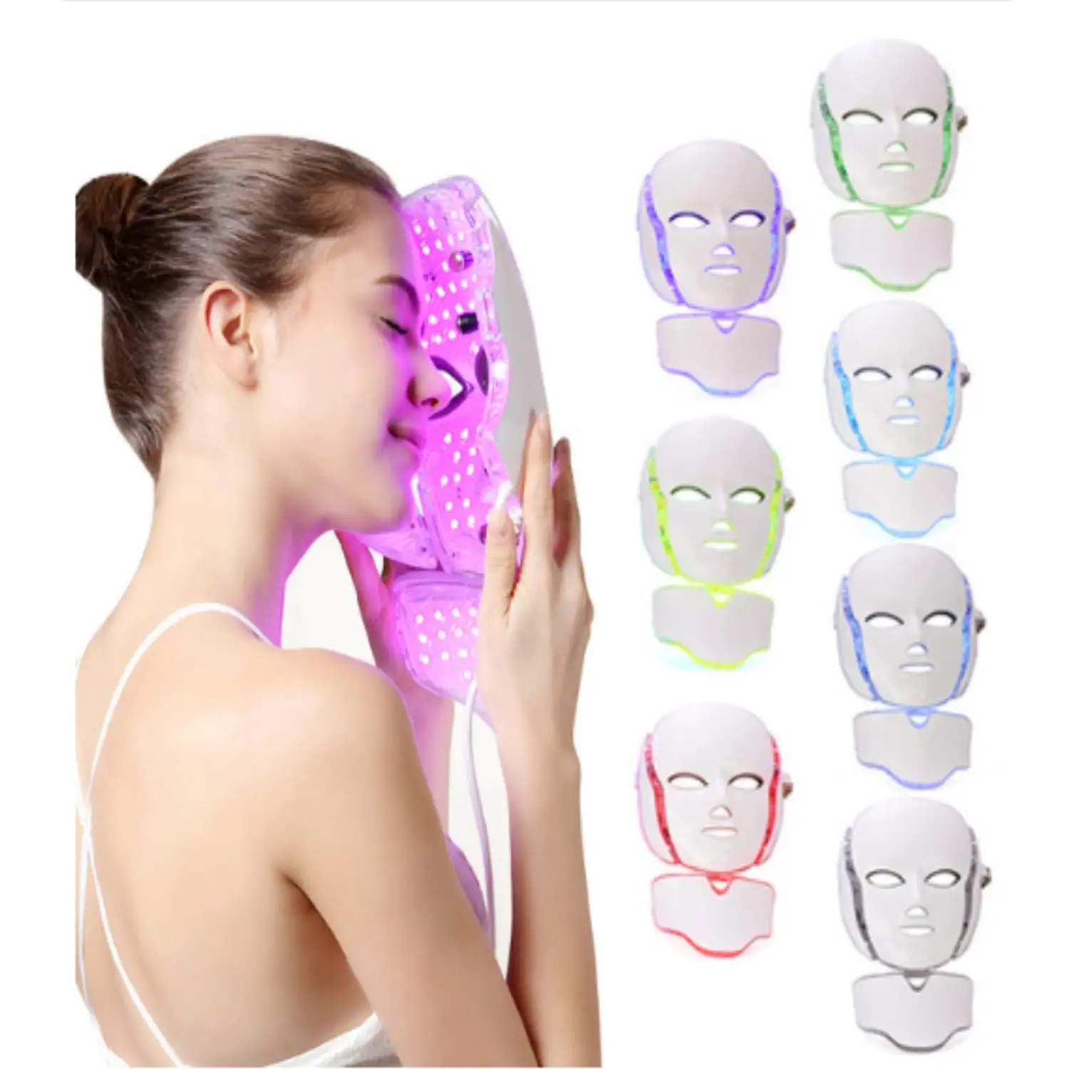 

Светодиодная маска для лица, аппарат для фотонной терапии шеи, 7 цветов, против акне, морщин, отбеливания и омоложения кожи
