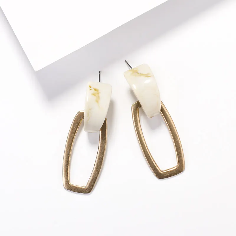 Beige Rectangle AENSOA этнические деревянные геометрические круглые овальные квадратные висячие серьги винтажные коричневые массивные серьги из акриловой смолы модные ювелирные изделия - Окраска металла: Beige Rectangle