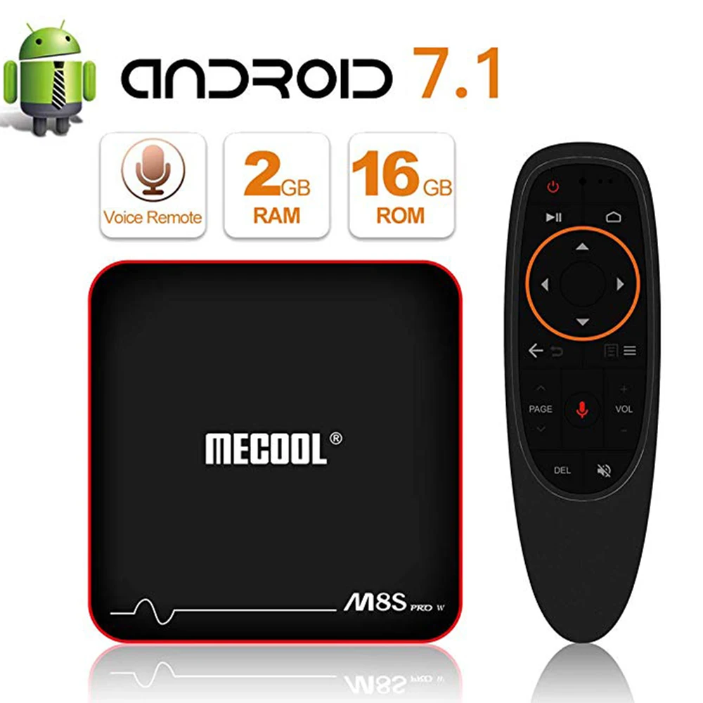 Новейшая модель; Mecool M8S PRO W умные ТВ коробка Android 7,1 с инновационным голосовой пульт дистанционного управления Media Player 3D в формате 4K UHD, IPTV Set-top Box Televisor