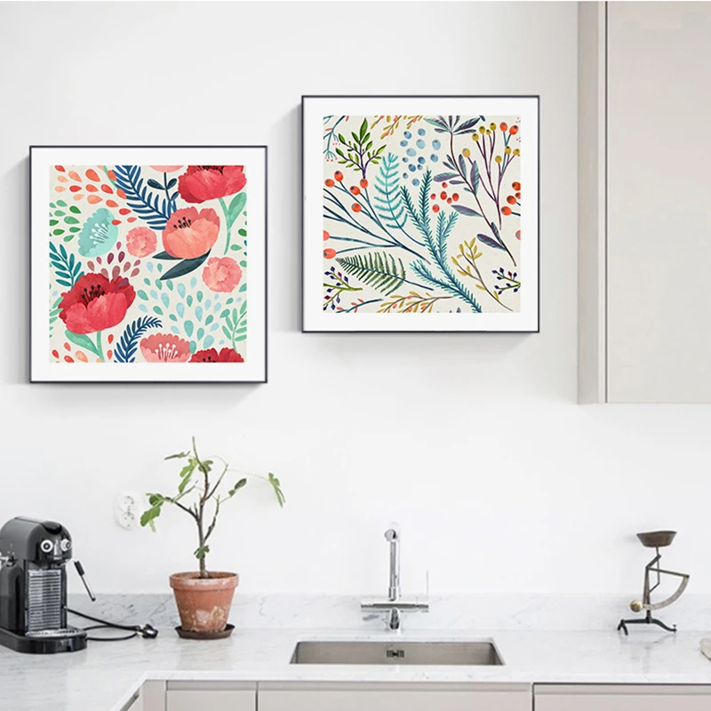 Плакат на холсте с зелеными растениями в скандинавском стиле Современная