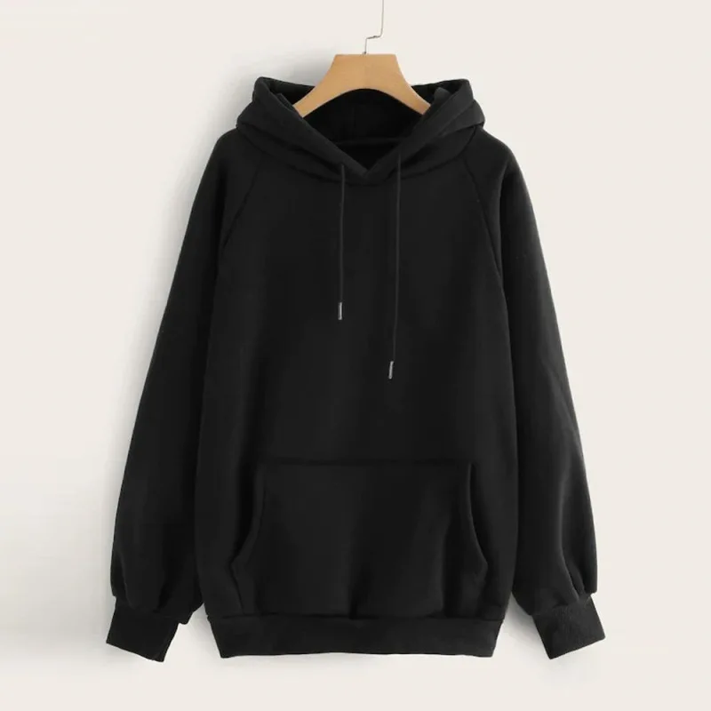 

Plus Size Women Hoodies Sweatshirts Autumn Winter New Korean Style Loose Thicken Long Sleeve Basic Solid Pullover With Pocket