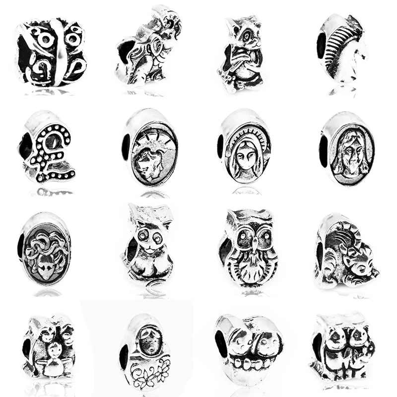 

European 1pc owl woman headpiece beaded amulet suitable for Pan amulet bracelet, for men and women diy jewelry