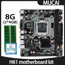 MUCAI H61 Motherboard LGA 1155 Kit Set With Intel Core i7 3770 CPU Processor And DDR3 8GB(2*4GB) 1600MHZ RAM Memory PC Computer
