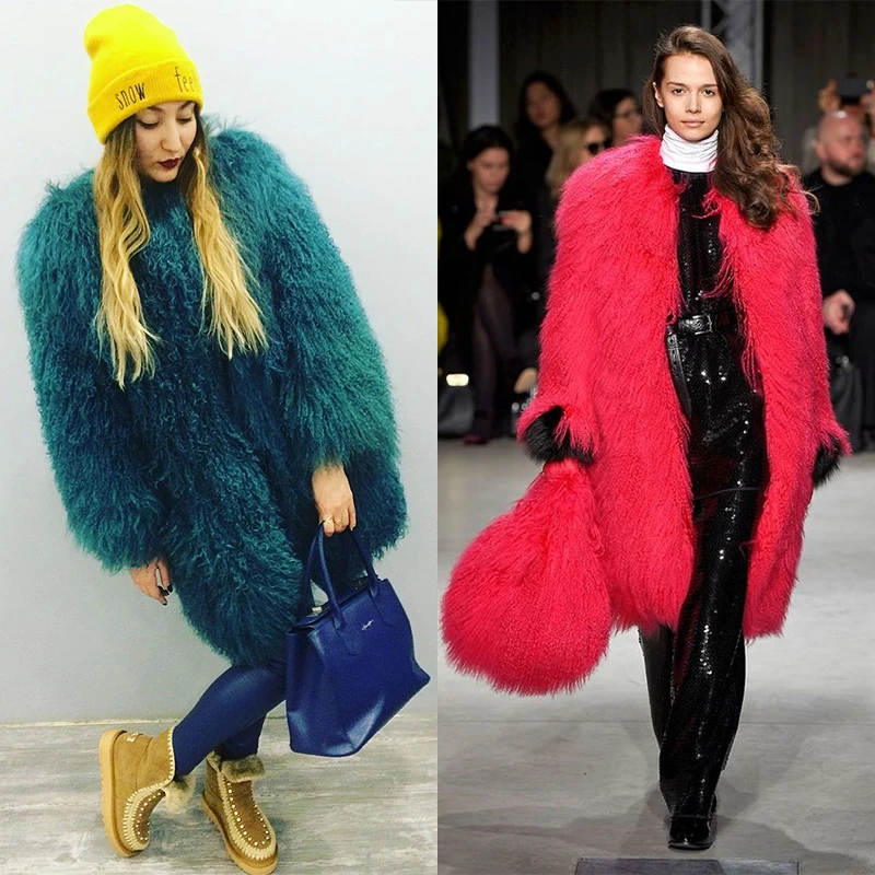 

Genuine Whole Mongolia Sheep Fur Coats For Lady's 100CM Long Sleeves Real lamb Fur jacket Wam sheep Women's Coat Wholesale Furry