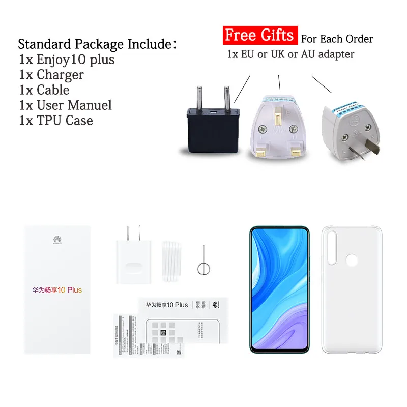 Смартфон Huawei Enjoy 10 Plus 6 59 дюйма Восьмиядерный процессор Kirin 710F автоматическая