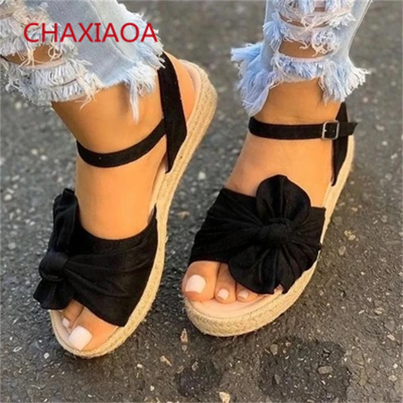 

CHAXIAOA Sandalias Mujer 2021 Women Summer Platform Sandals Bow-knot Buckle Strap Wedges Shoes Woman Casual High Heels Sandals