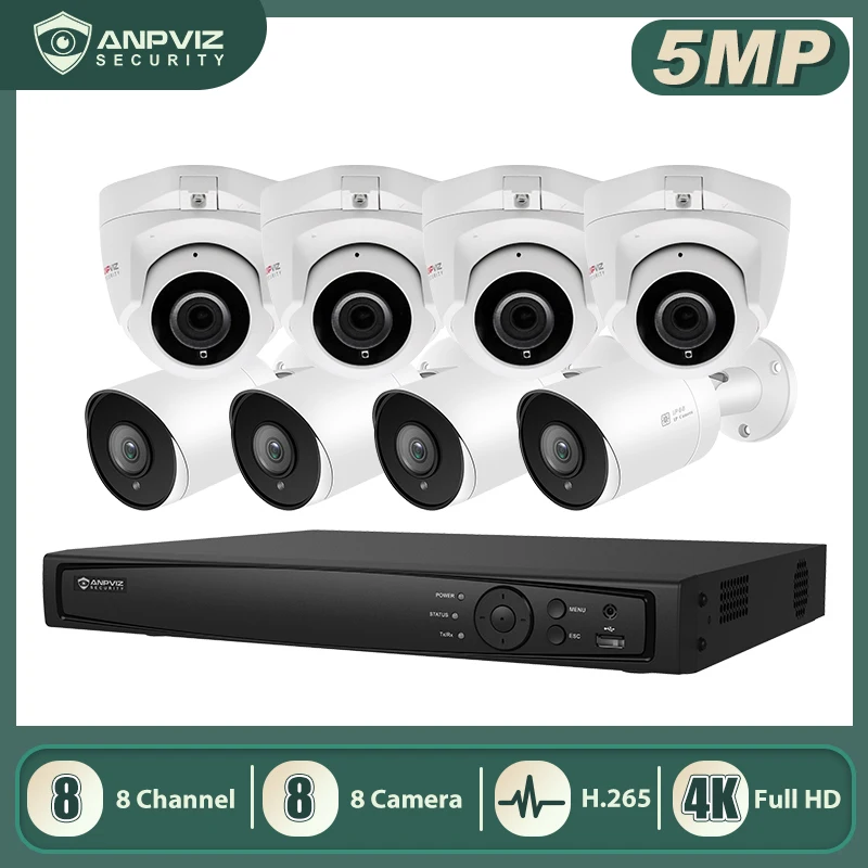 

Anpviz 8CH 4K 8MP NVR Security Systems 5MP Dome/Bullet POE IP Camera Kit Home/Outdoor CCTV Video Surveillance Set H.265+