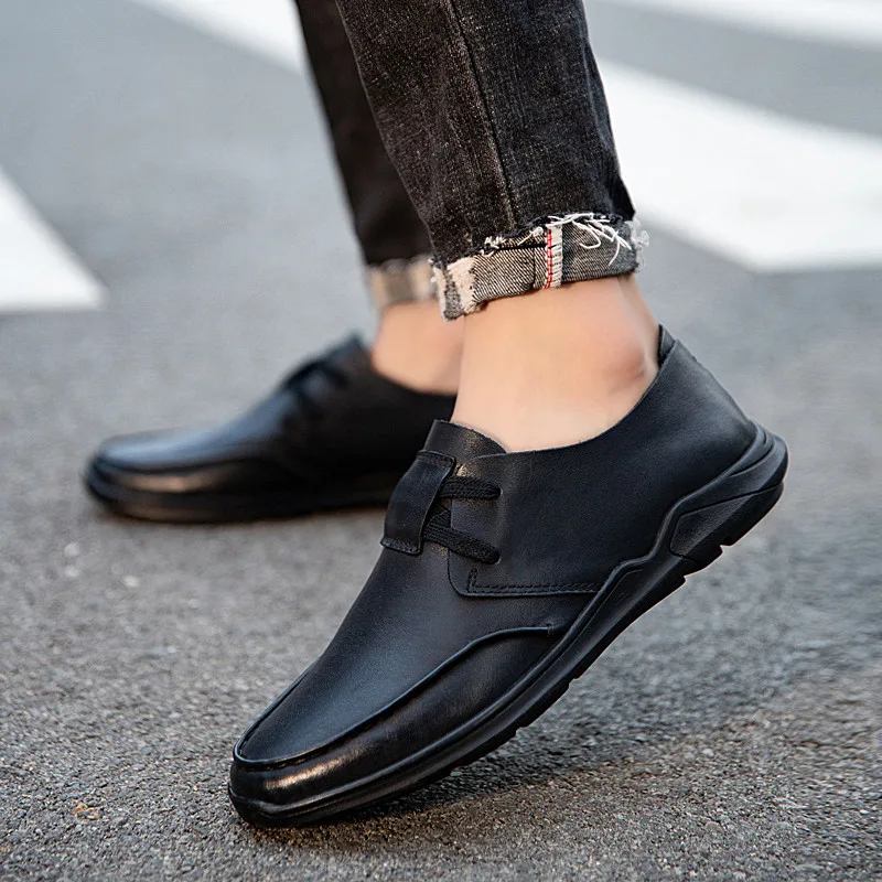 Модная мужская повседневная обувь Мокасины Черные лоферы Осенняя рабочая из