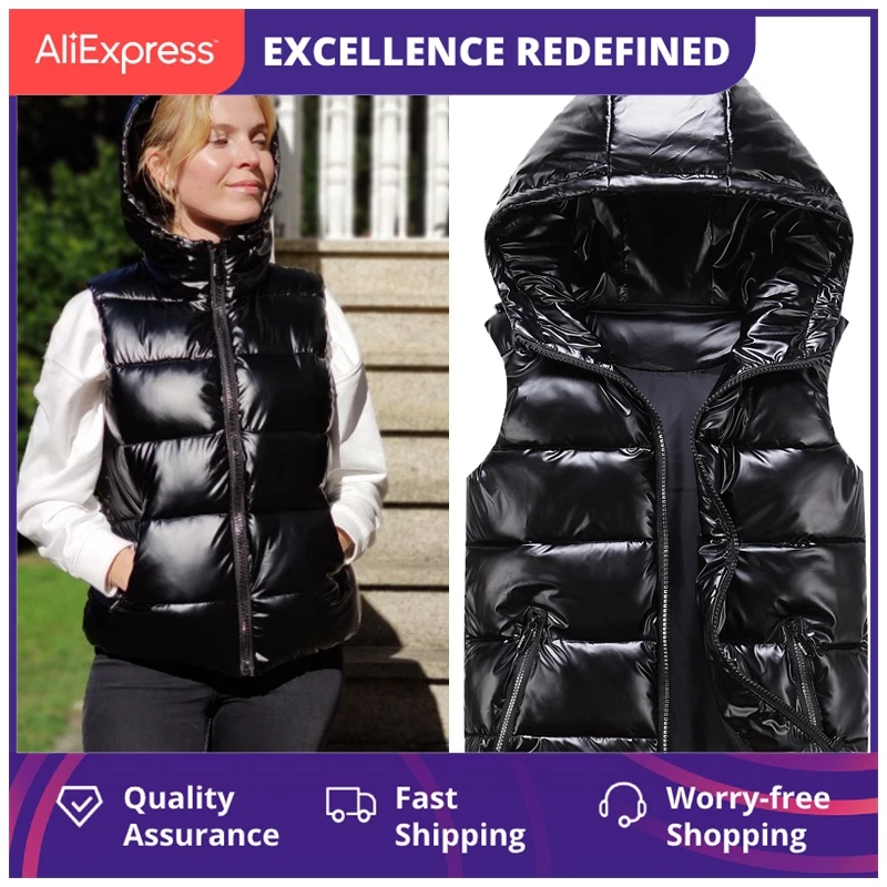 

Женский зимний жилет с капюшоном, жилет яркого цвета, Толстая теплая водонепроницаемая куртка с хлопковой подкладкой, пальто без рукавов, ж...