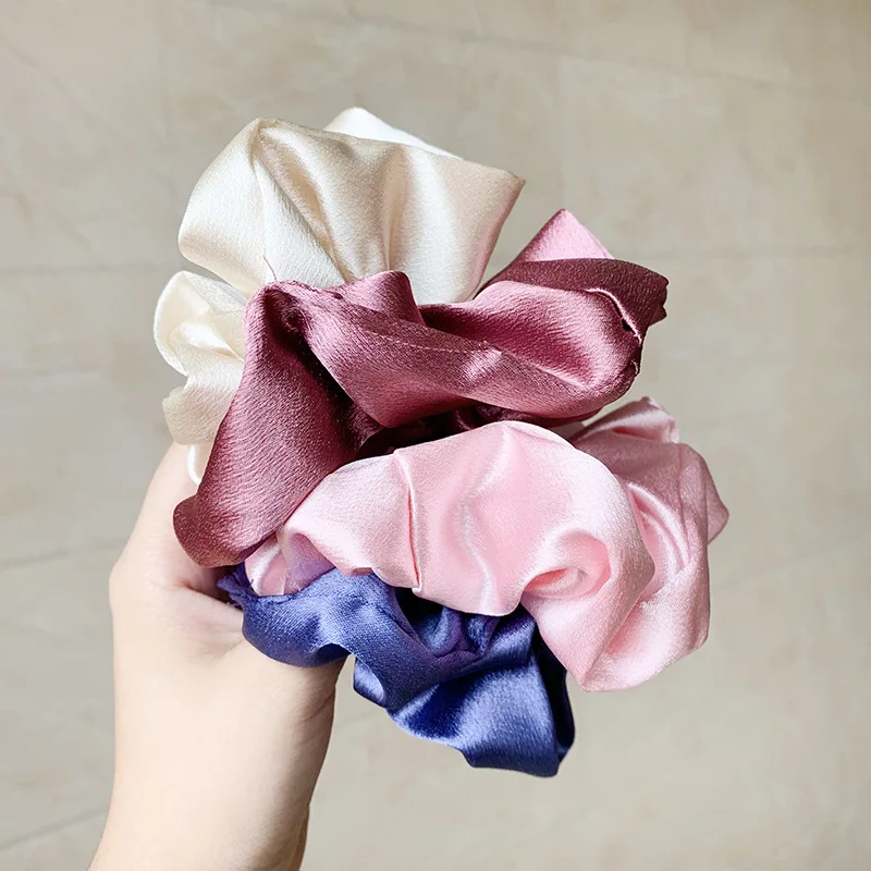 

Solid Color Satin Silk Hair Scrunchies For Women Girls Elastic Hair Rubber Bands Hair Ties Ponytail Holder Gum Hair Accessories