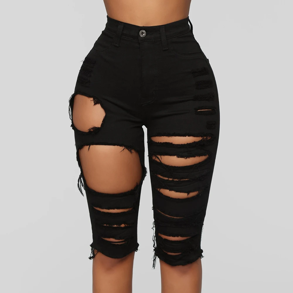 Женские черные джинсовые шорты-бермуды с высокой талией Q30 | Женская одежда