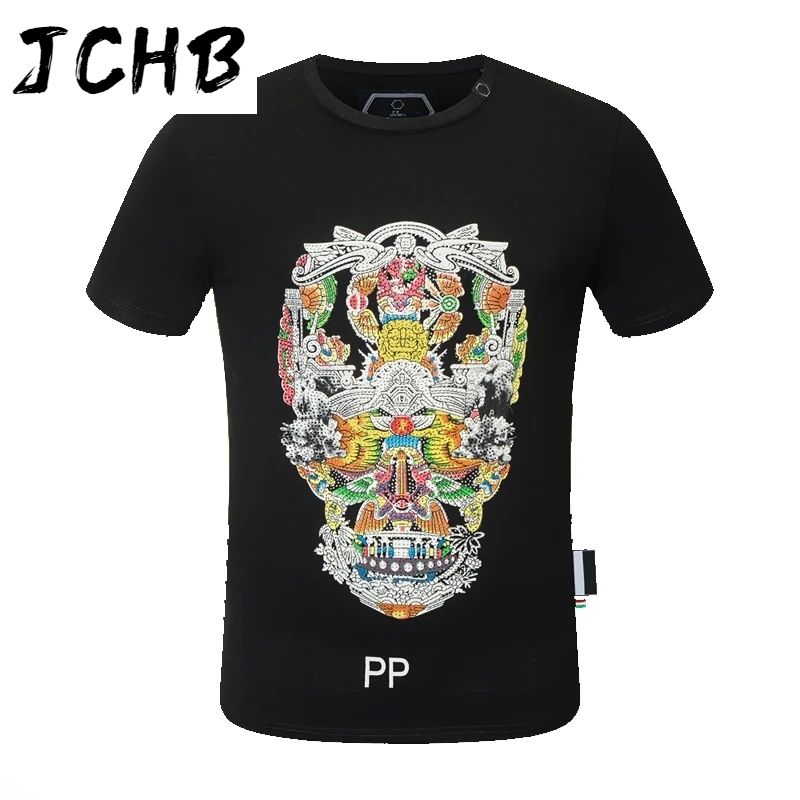

Men PP 2021 Skull Fashion Round Neck Short-Sleeved Sports Tops Plein T-shirt Cotton High Quality Streetwear Maglietta