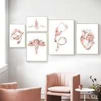 anatomy poster medical flowers heart stethoscope ecg creative medical equipment canvas painting hospital home wall art picture