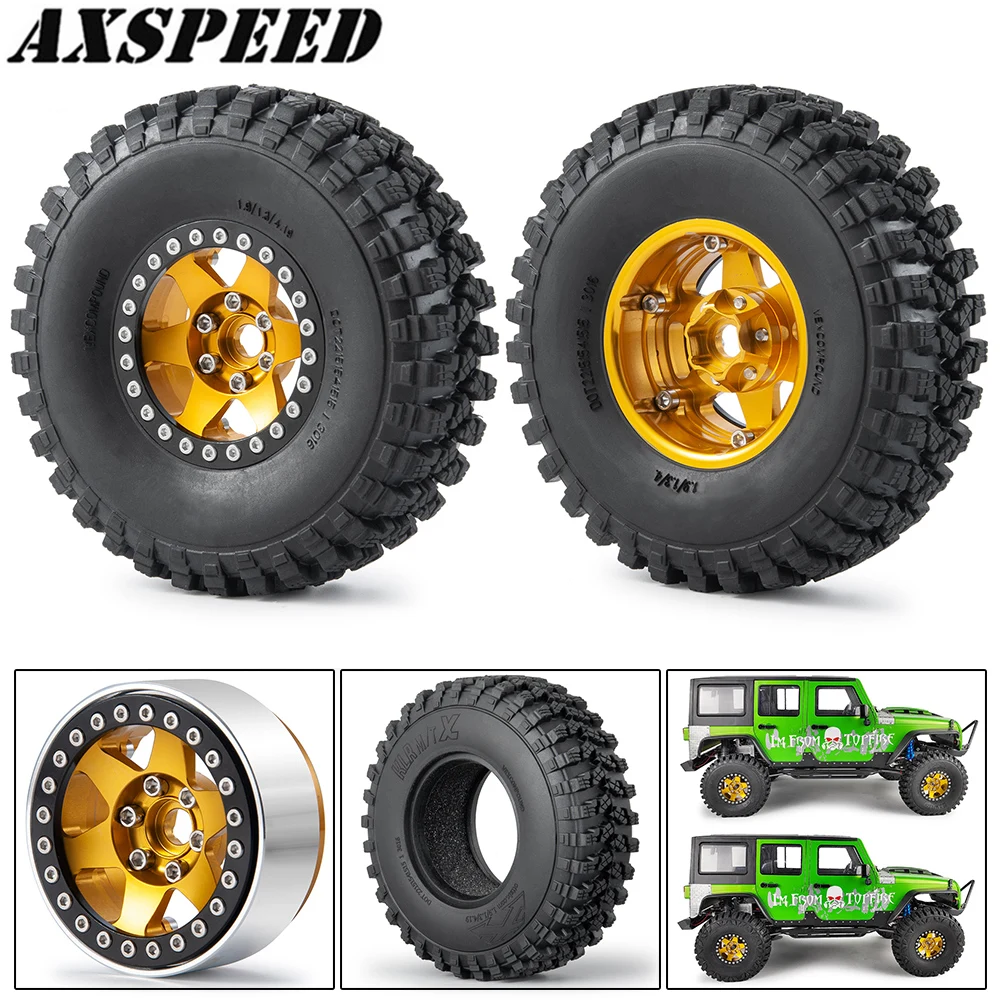 

AXSPEED 4PCS 1.9" Beadlock Wheel Hub Rim and 106/112mm Rubber Tyres Kit for 1:10 RC Crawler Axial SCX10 Wheel Tires Parts