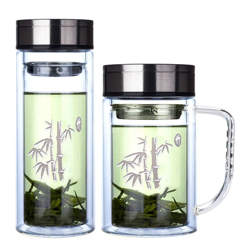 Двухслойная стеклянная чашка для воды мужчин и женщин стильный фильтр чая