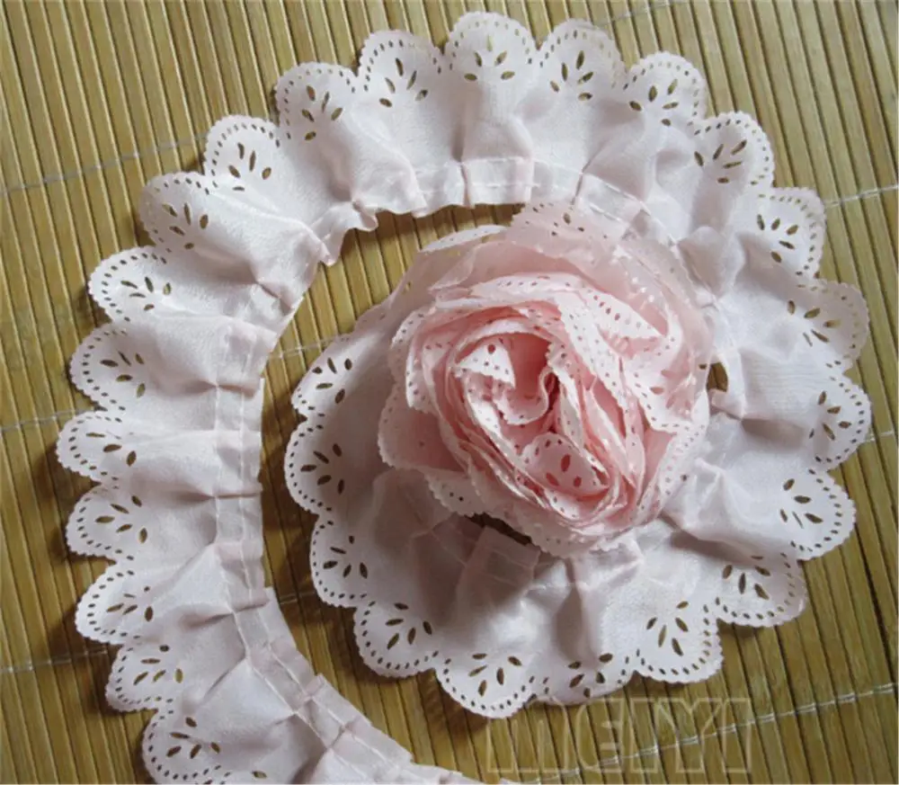 5 ярдов розовая плиссированная ткань из органзы кружевная отделка лента ручной