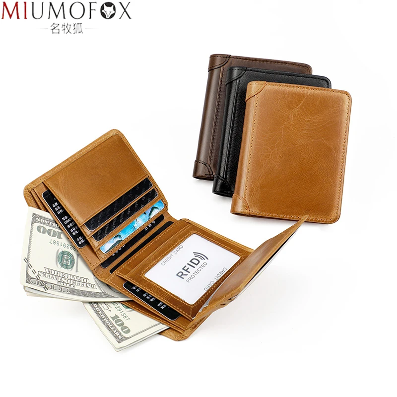 

Мужской винтажный кошелек из натуральной кожи, с RFID-защитой и защитой от кражи