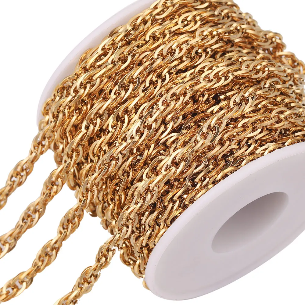 

1M Width 5mm Filled Gold Curb Chain Roll Stainless Steel NK Cuban Chains for DIY Necklace Jewelry Making Supplies Wholesale Bulk