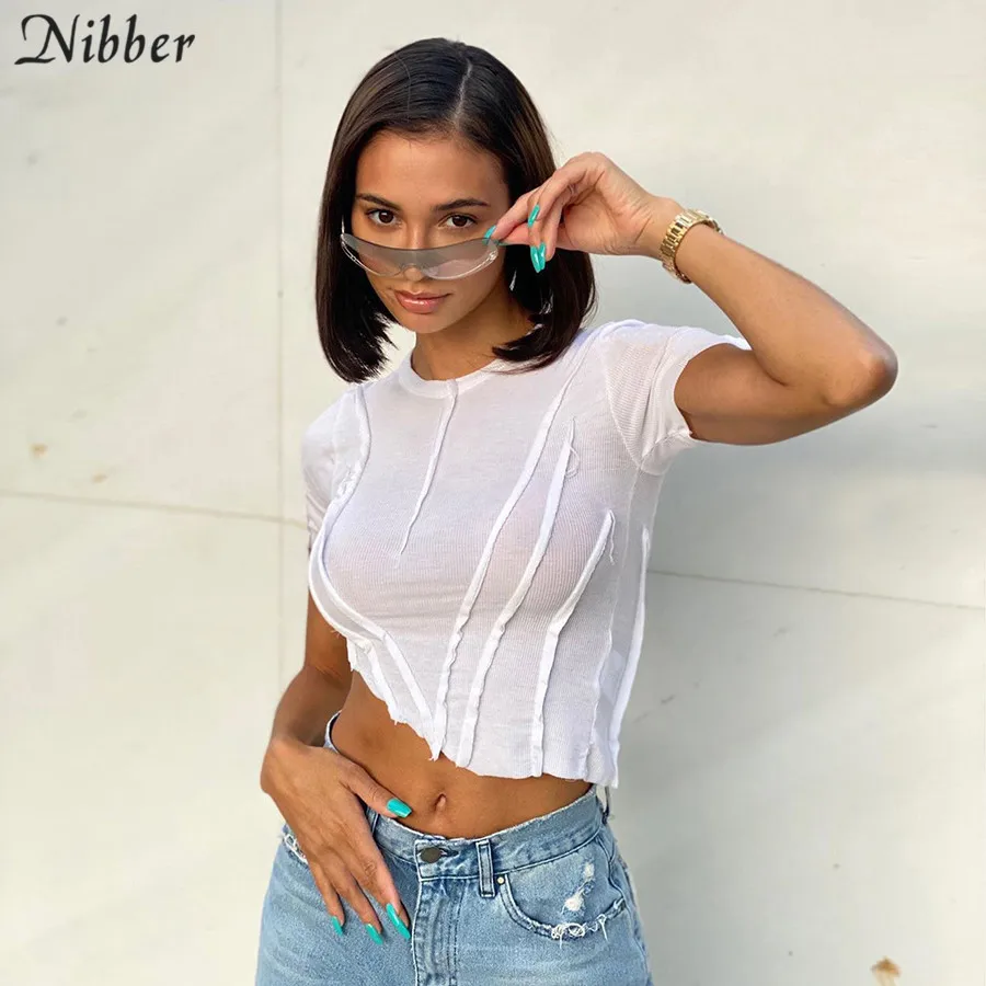 Женская готическая футболка NIBBER белая или черная плиссированная с коротким