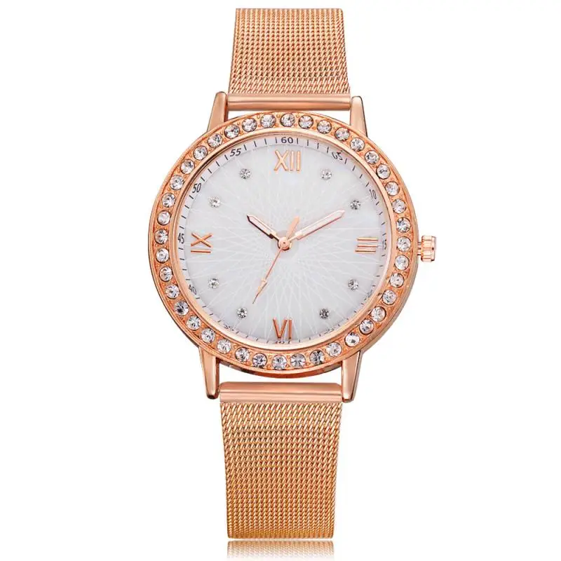

Fashion Rose Gold Women Watch Luxury Diamond Woman Watch Rhinestone Stainless Steel Mesh Belt Ladies Watch Women Female Clock