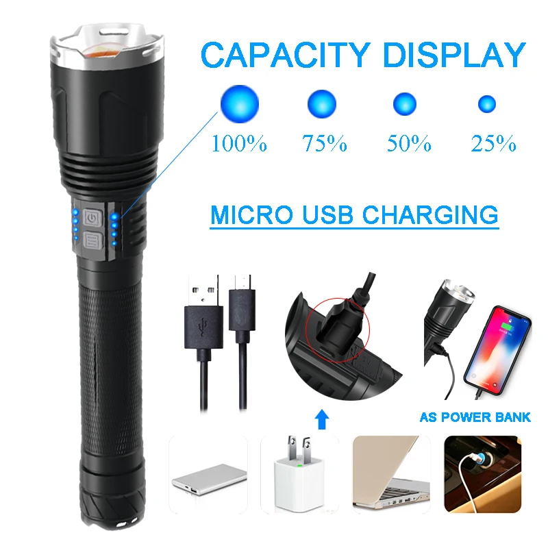 Супер яркий XHP110 Мощность Фул фонарик USB Перезаряжаемые СВЕТОДИОДНАЯ Лампа 18650