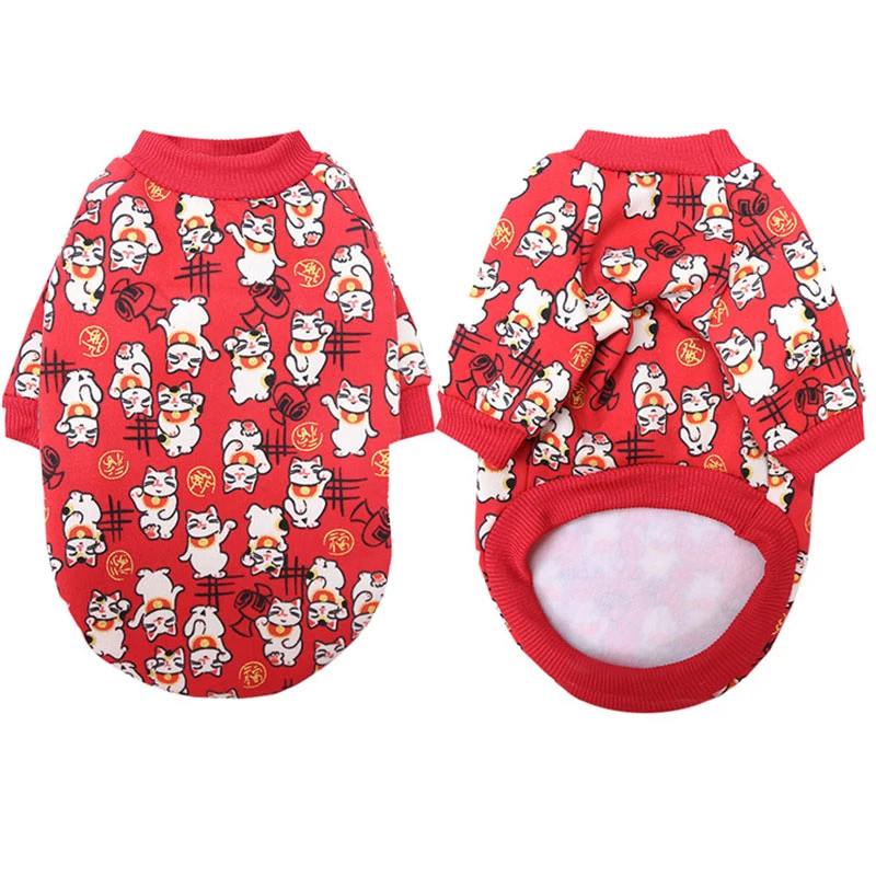

Puppy Dog Accessory Dog Shirt Soft Plus Velvet Autumn Winter Comfortable Cat T-shirt Durable Dog Clothes Lucky Cat Dog Sweater