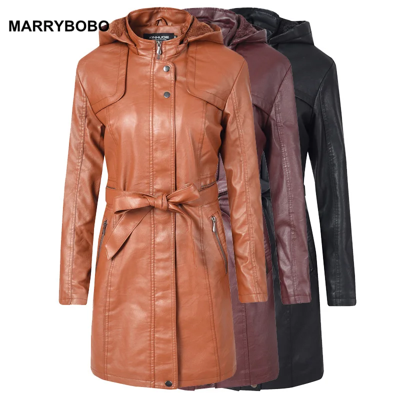 Осенне зимняя женская куртка из искусственной кожи с капюшоном длинные пальто 2020