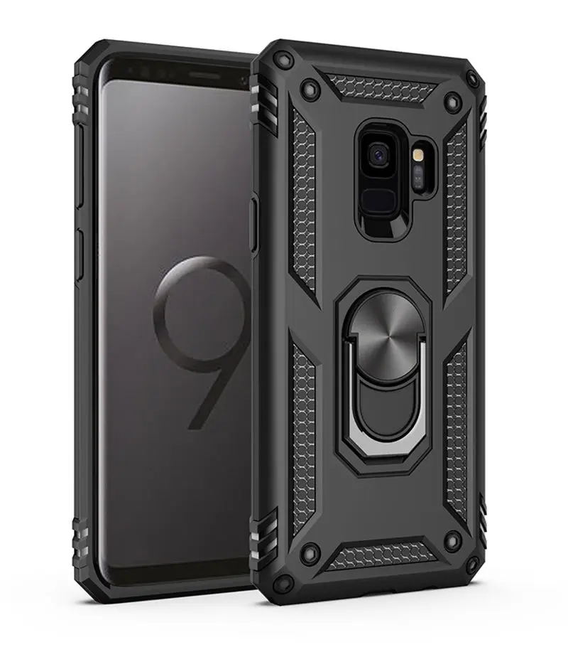 Black Противоударный чехол для samsung Galaxy S9 S8 S10 Plus Note 9 8 A50 A70 A40 Note8 с подставкой-держателем в виде кольца крышка samsung S9Plus чехол S10Plus - Цвет: Black