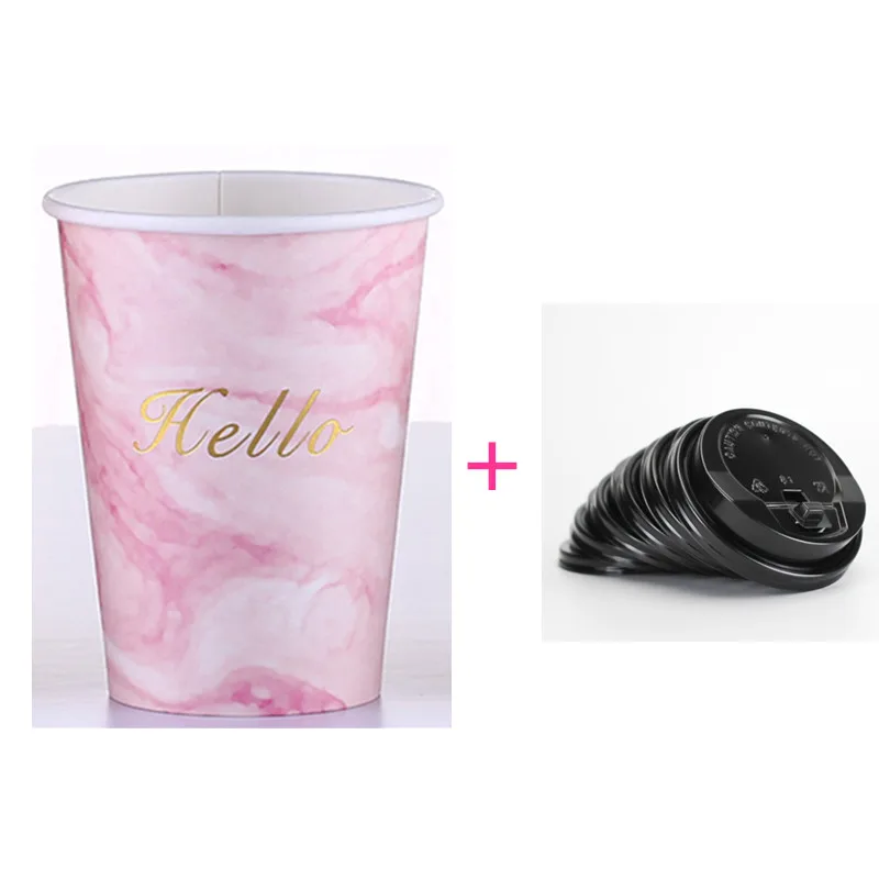 cup and lid 50 шт плотные вечерние одноразовые кофейные чашки 8 унций/12 унций/16 унций креативные молочный чай соевый холодный горячий напиток на вынос бумажные стаканчики с крышкой - Цвет: cup and lid