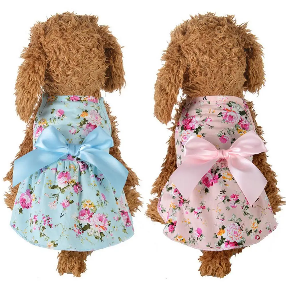 

Spring Summer Flower Print Cotton Cute Pet Dress Cat Dog Costume Outfit Clothes