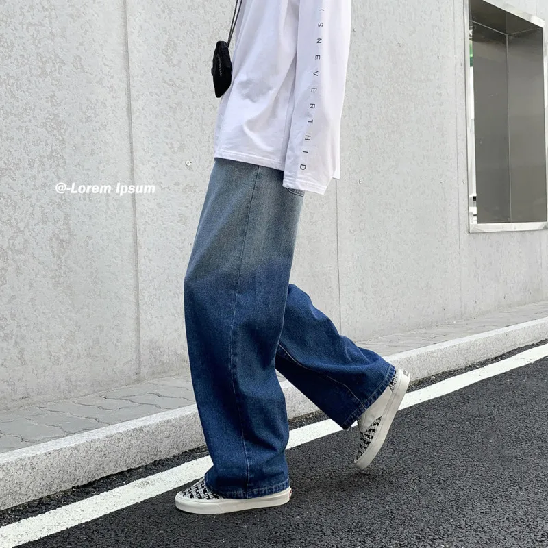 Korean Wide-leg Jeans Men's Fashion Casual Retro Gradient Jeans Men Streetwear Loose Hip-hop Straight Denim Trousers Mens M-3XL