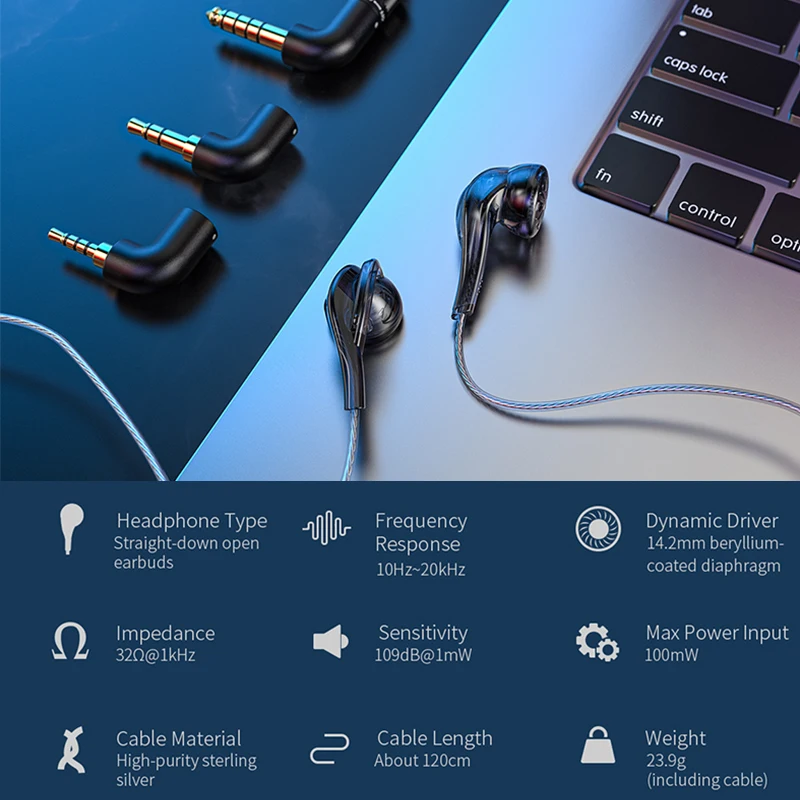 Hi-Fi наушники FiiO EM5 с басами проводные динамическим драйвером и плоской головкой