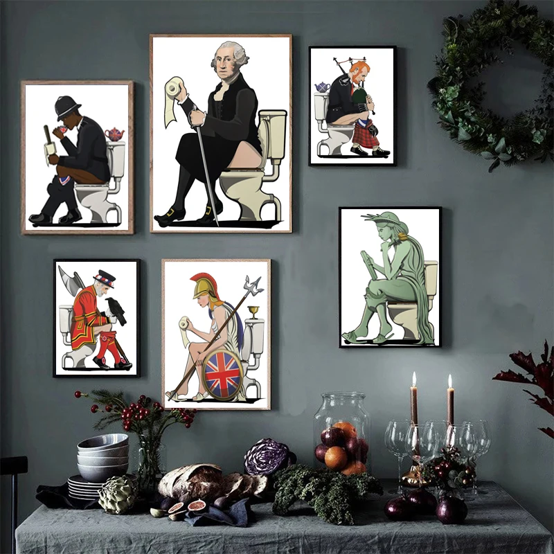 Современные забавные мультяшные постеры с унитазом и президентом Настенная