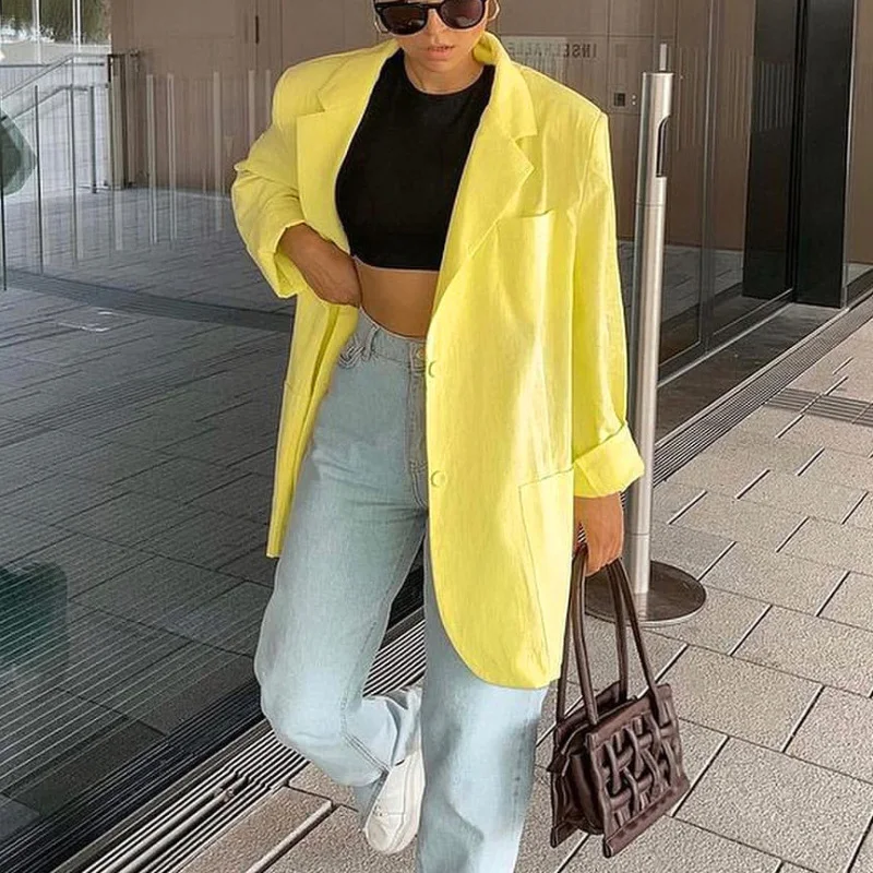 6 colors Spring Autumn Long Sleeve Single Breasted Notched Collar Women Casual Long Loose Blazers Female Outerwear Tops