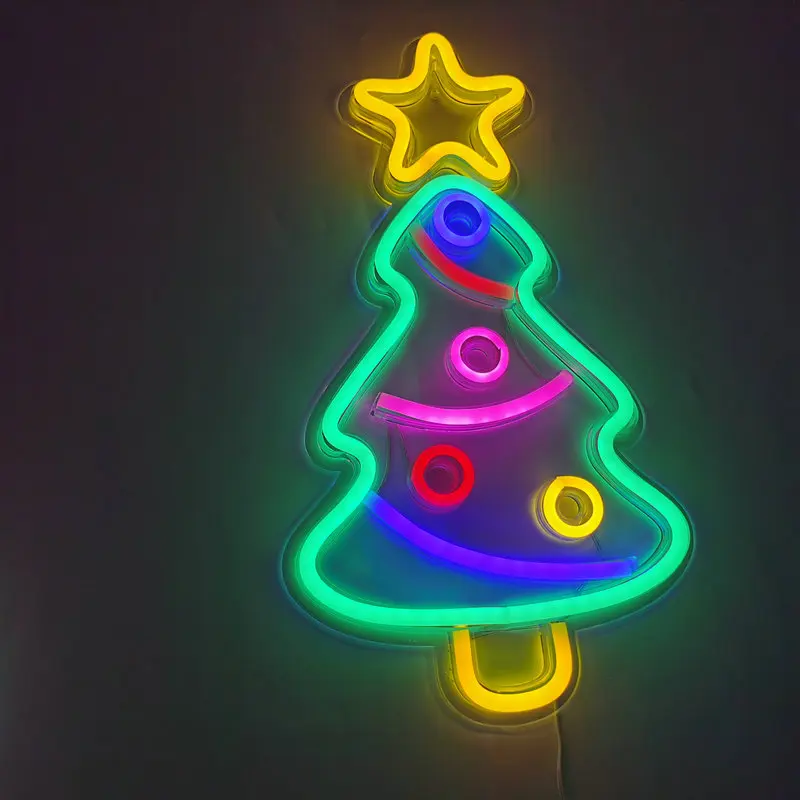 

Светодиодная неоновая вывеска на рождественскую елку с питанием от USB, настенный светильник для комнаты, рождественское праздничное украше...