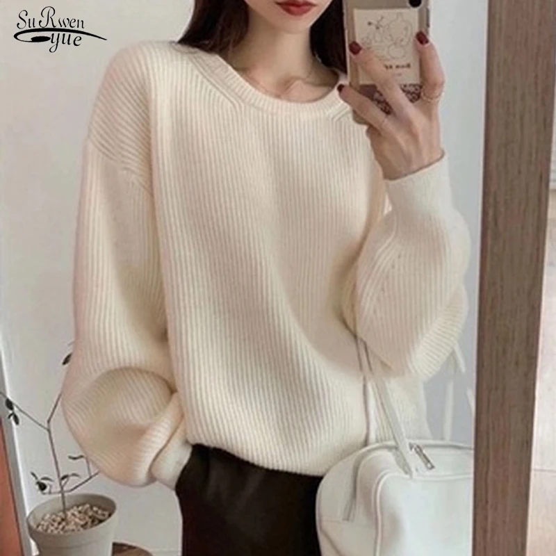 

Oversized Knitted Basic Pullovers O Neck Loose Soft Female Knitwear Jumper Autumn Lazy Wind Cashmere Elegant Women Sweater 17702