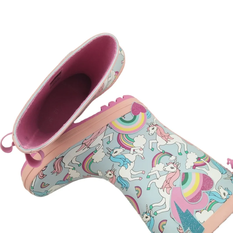 

Trade assurance waterproof personalized logo pink rainbows anime full imprinted infant childrens wellies