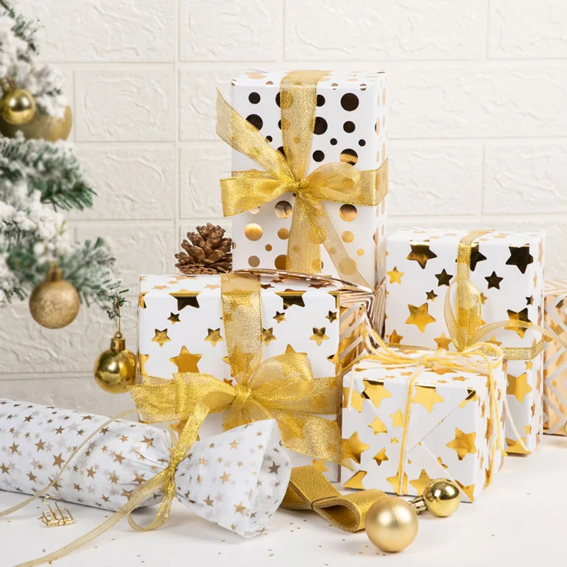 Бронзированная подарочная оберточная бумага Праздничная звезда упаковочная