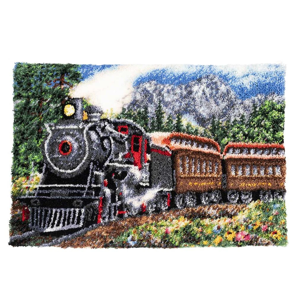 Kits de tapiz, Kits de alfombra con gancho de pestillo con patr&oacute;n impreso, alfombra de tren de lona, bordado, manualidades para adultos, costura-0